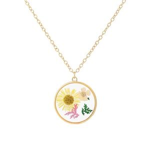 Dried Daisy Round Pendant Necklace